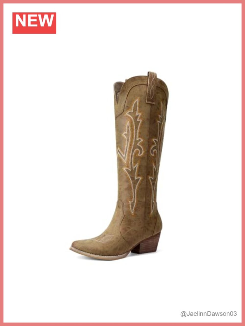 Women's Embroidered Knee-High Western Cowboy Boots Faux Leather Block Heel